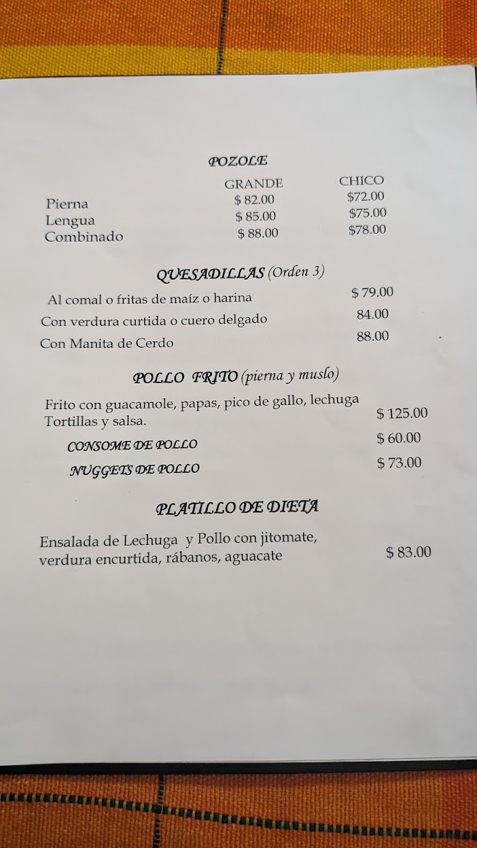 La Plazoela Menu