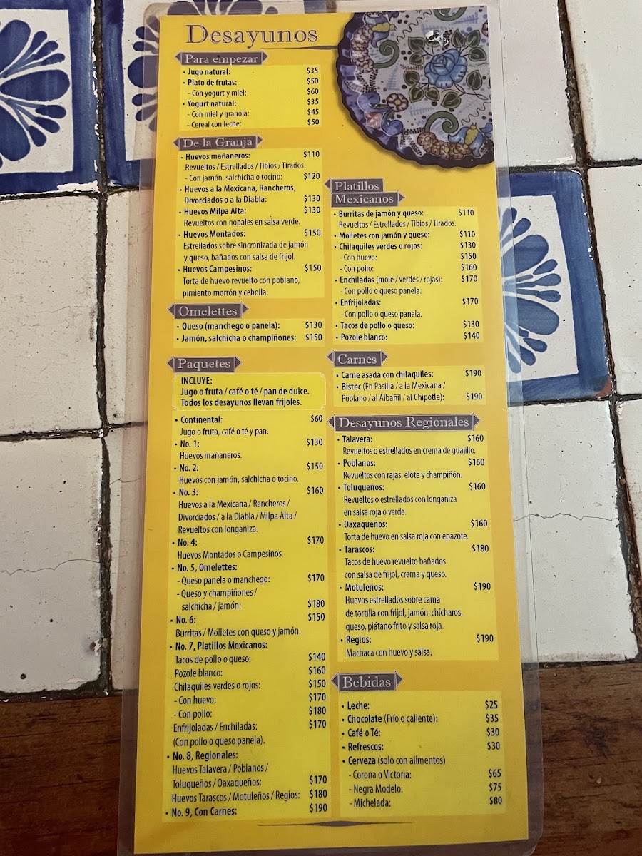 La Talavera Menu