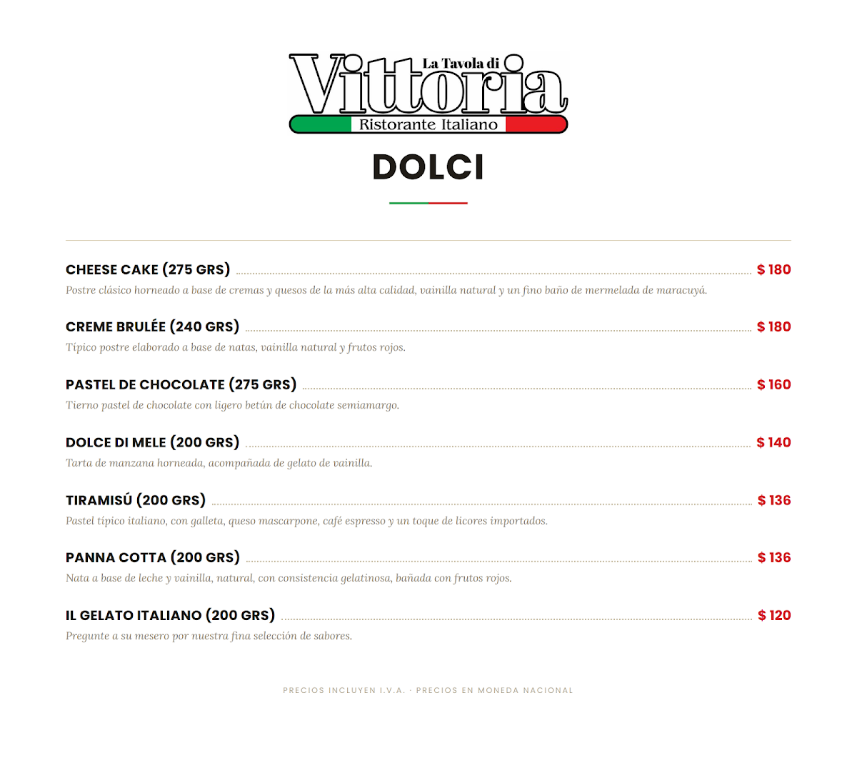 La Tavola Di Vittoria Menu