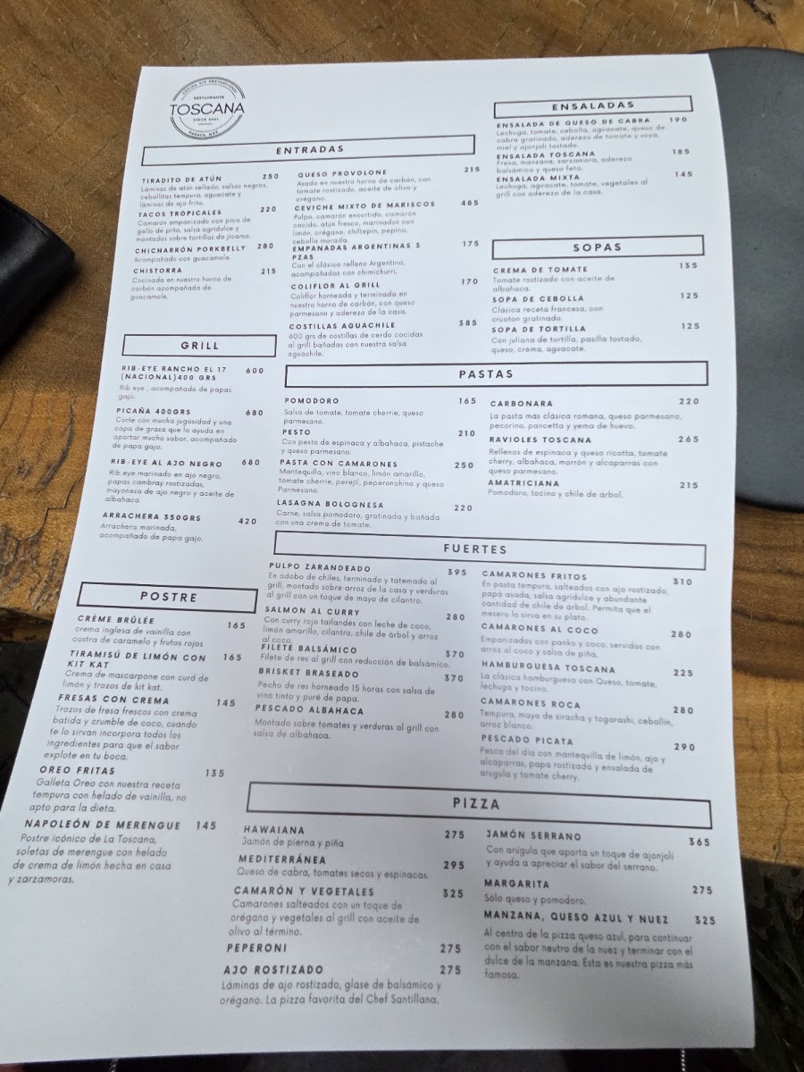 La Toscana Menu