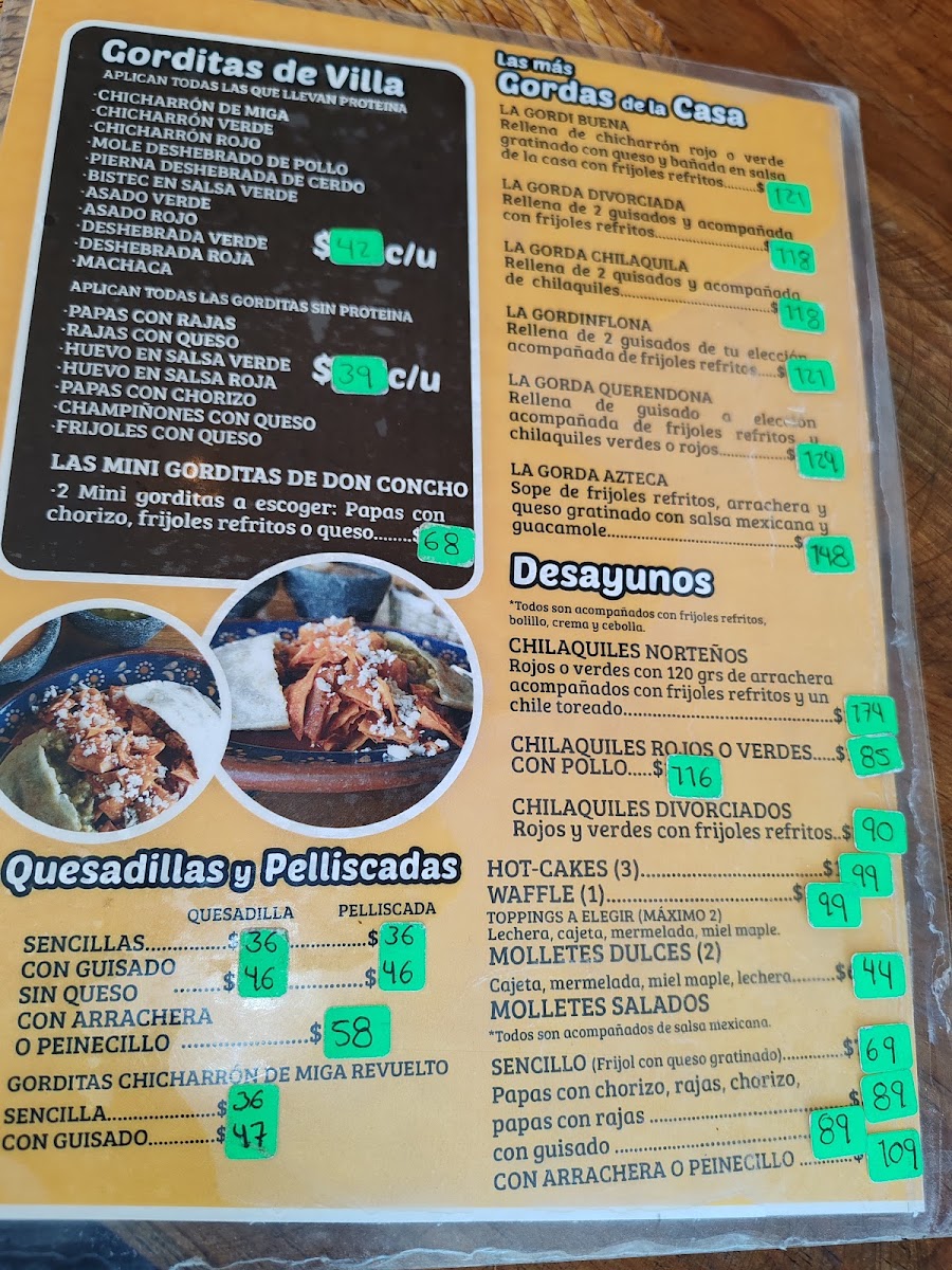 Las Gorditas De Villa Menu