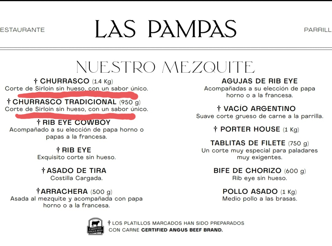 Las Pampas Restaurante Menu