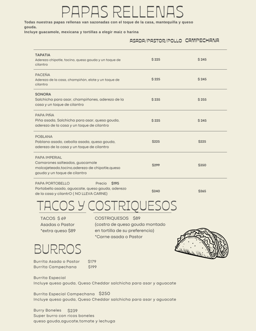 Las Papaz Menu