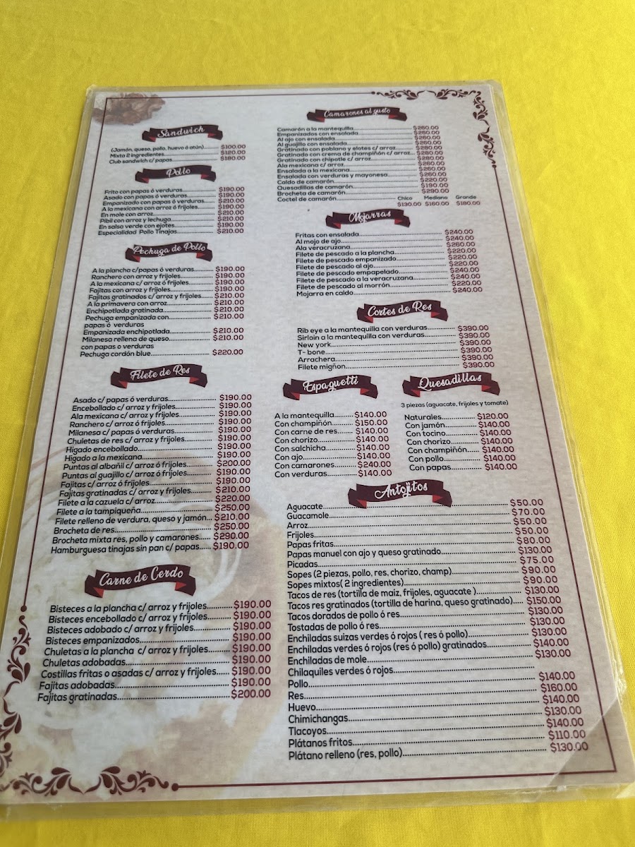 Las Tinajas Menu