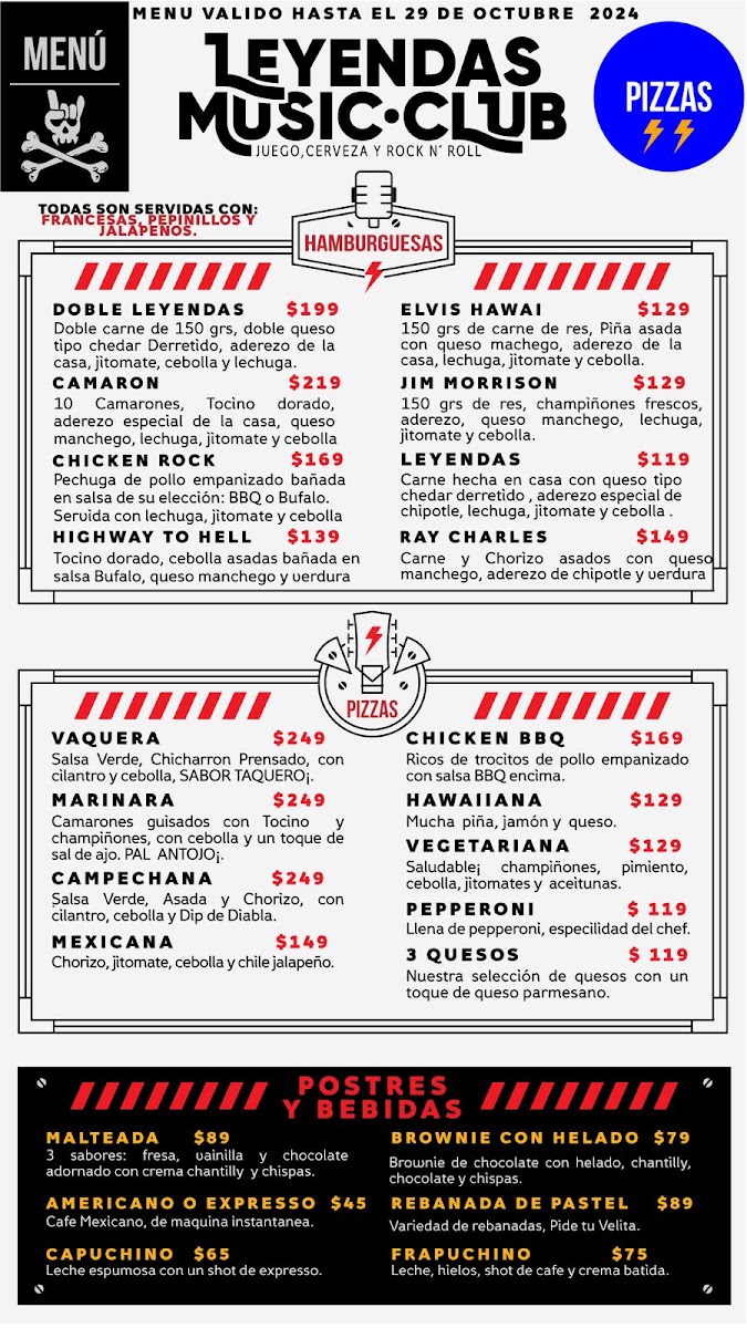 Leyendas Music Club Menu