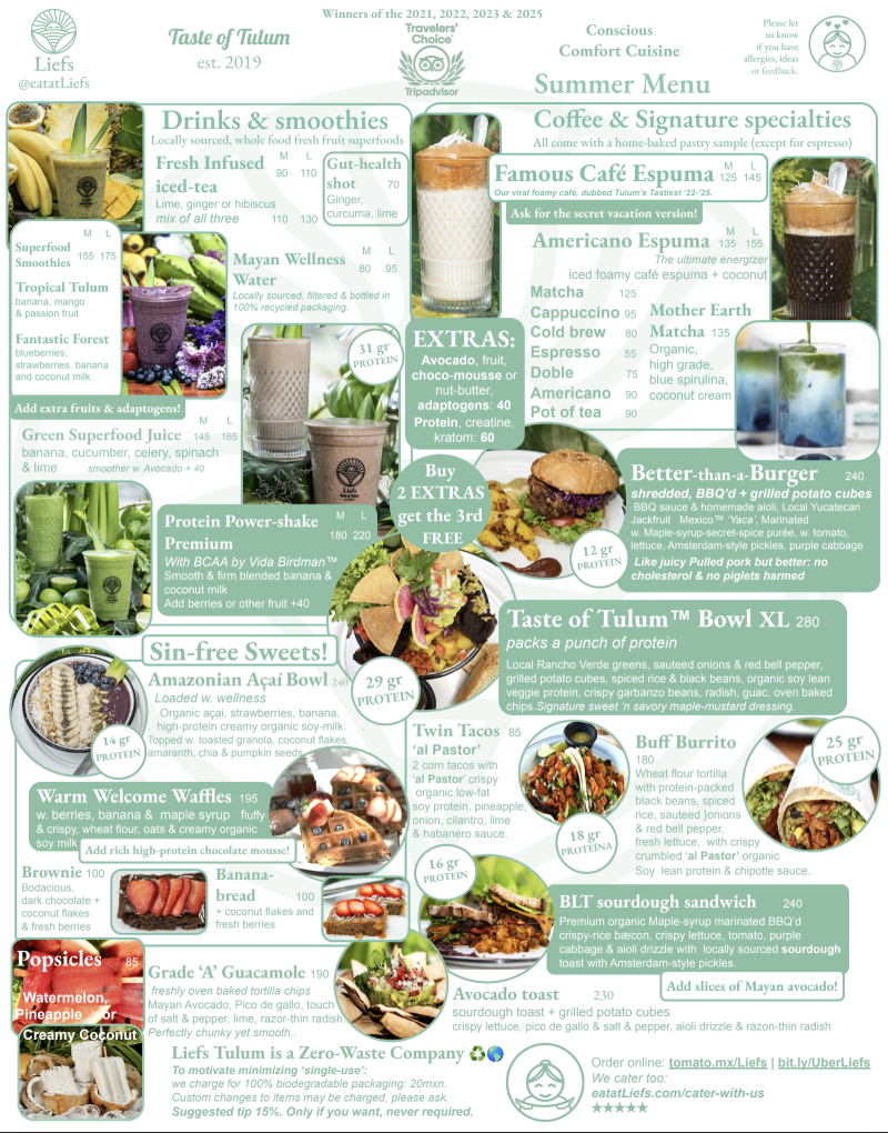 Liefs Tulum Menu