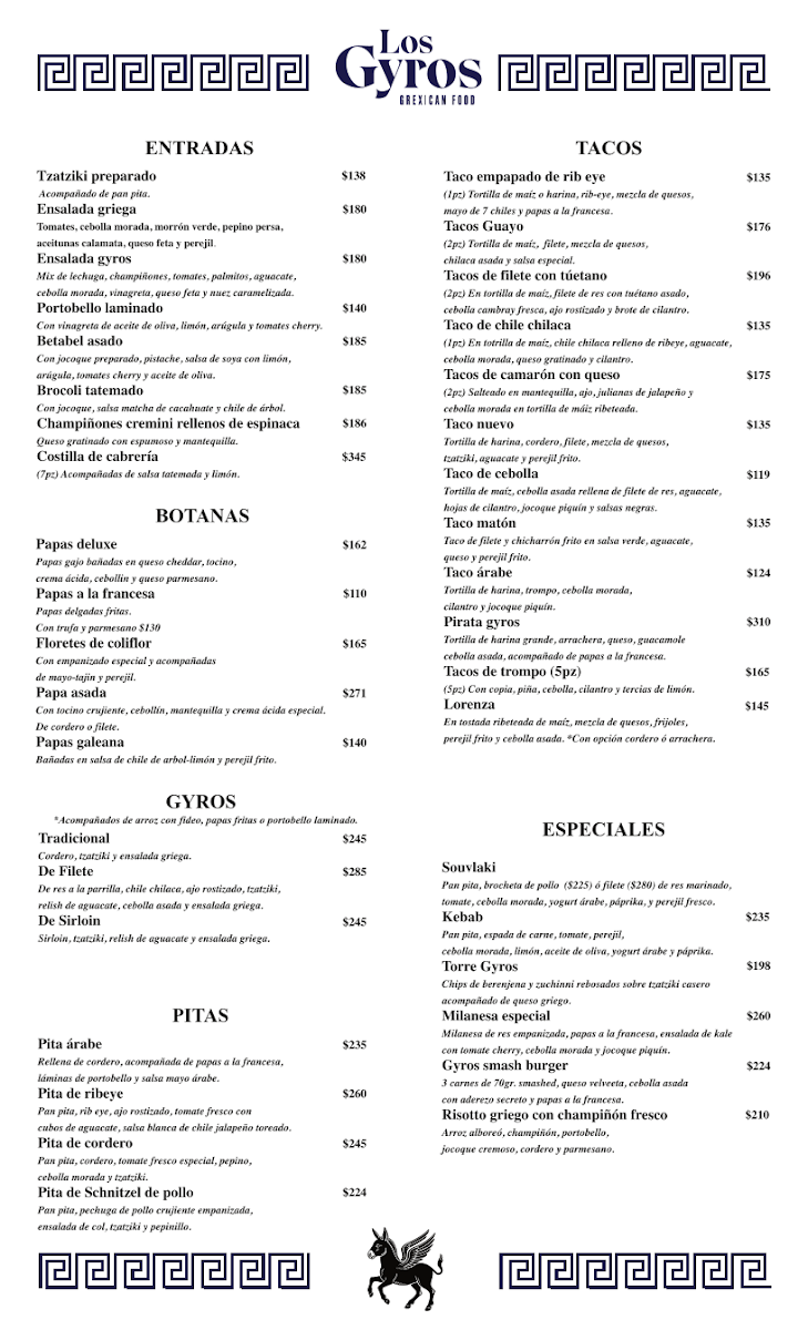 Los Gyros. Menu