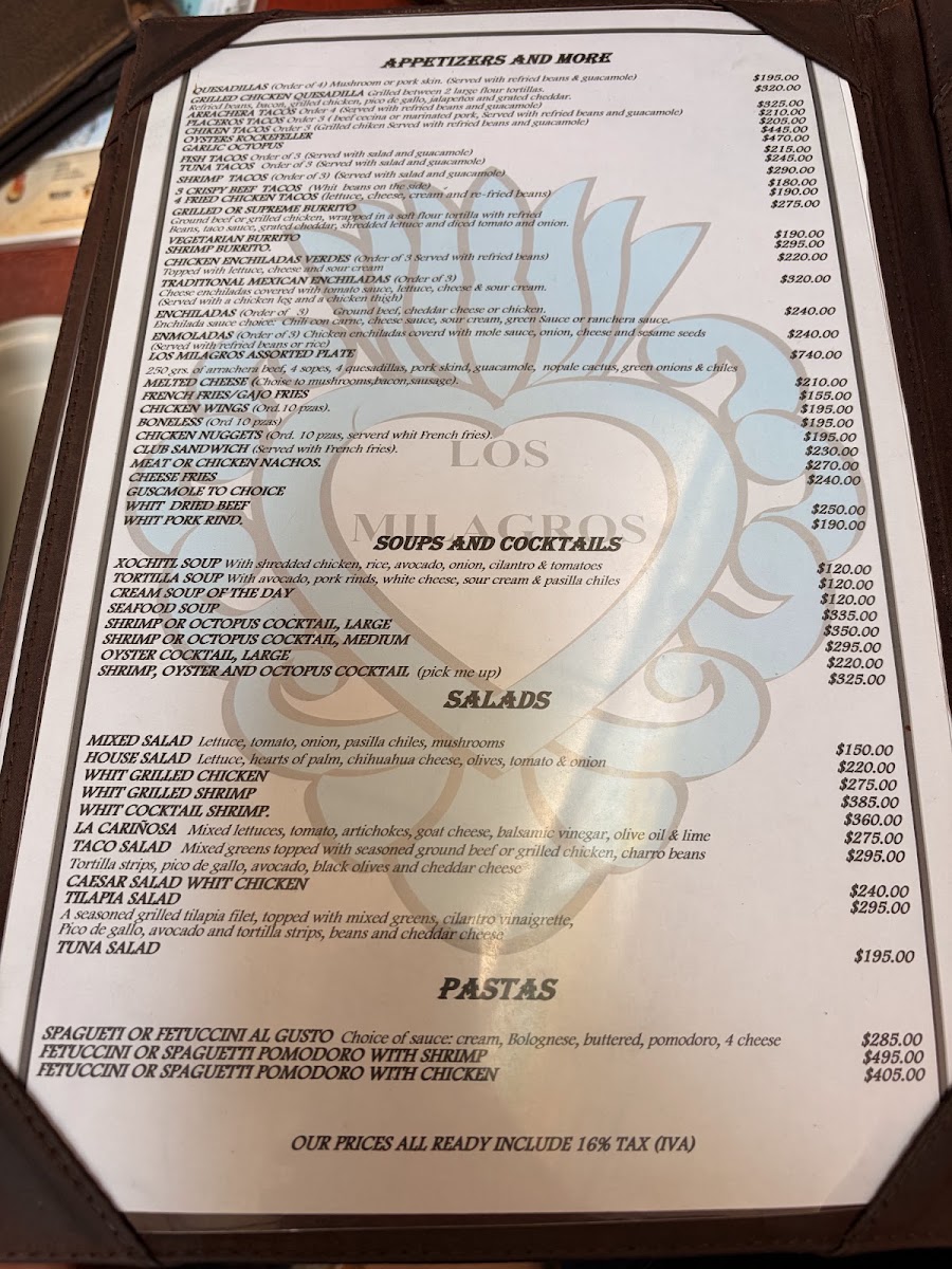 Los Milagros Menu