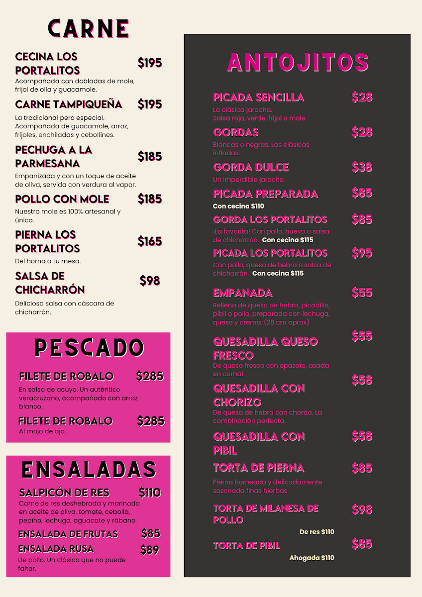 Los Portalitos Cocina Menu