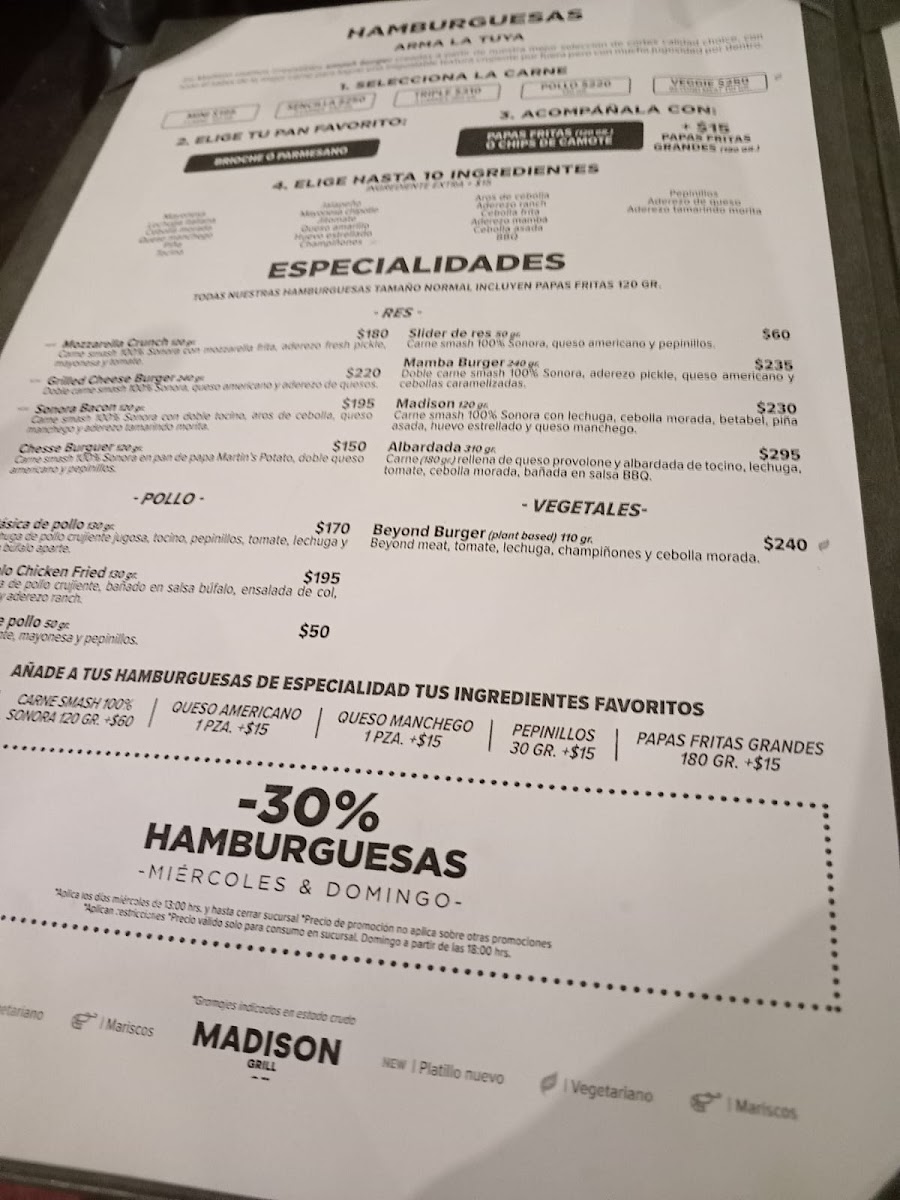 Madison Grill Menu