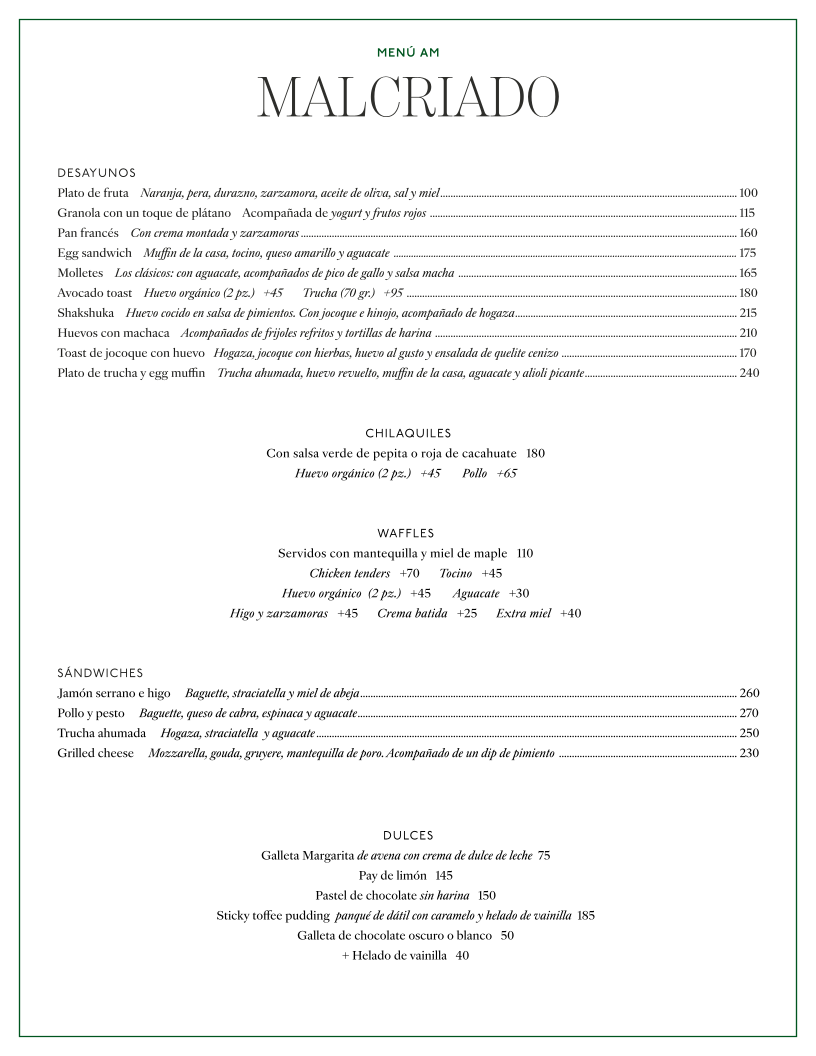 Malcriado ( Condesa ) Menu Photo 3