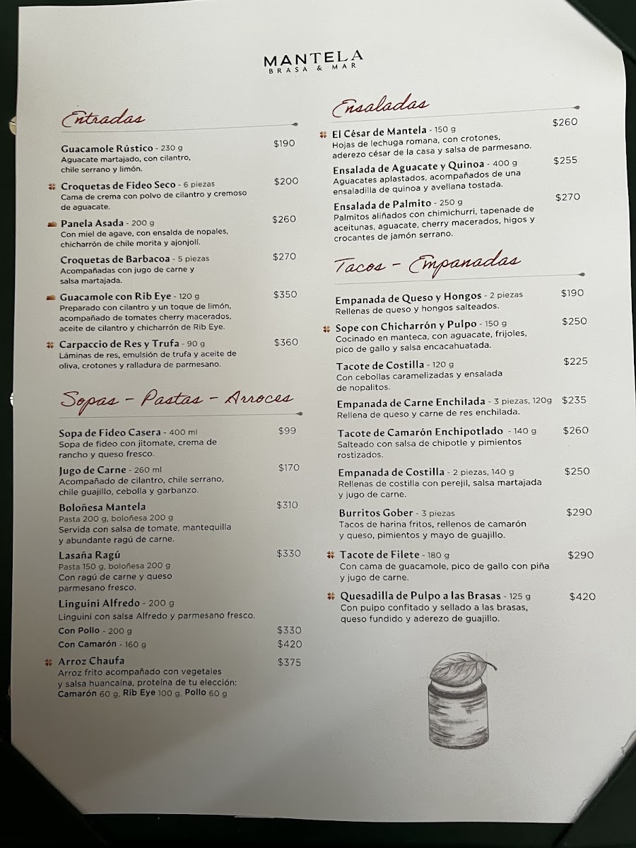 Mantela Restaurante Menu