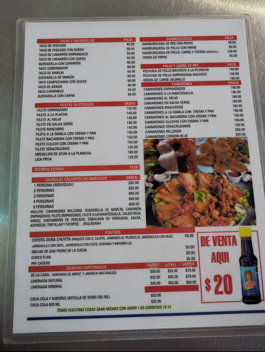 Mariscos El ADN Menu
