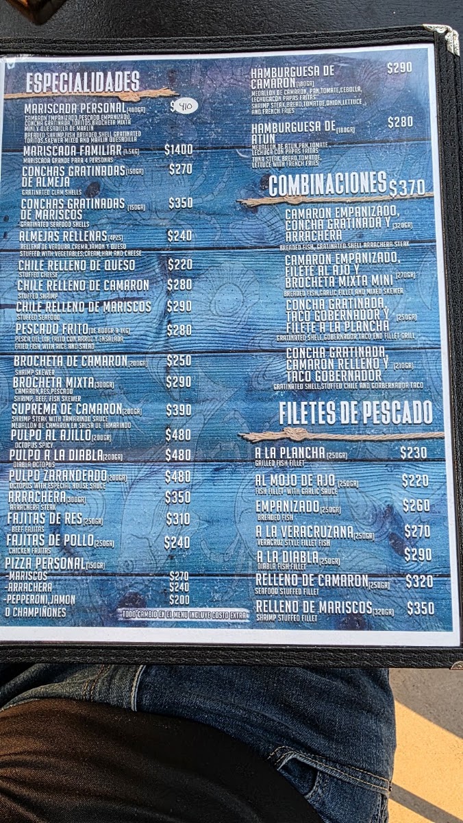 Mariscos El Paraje Menu