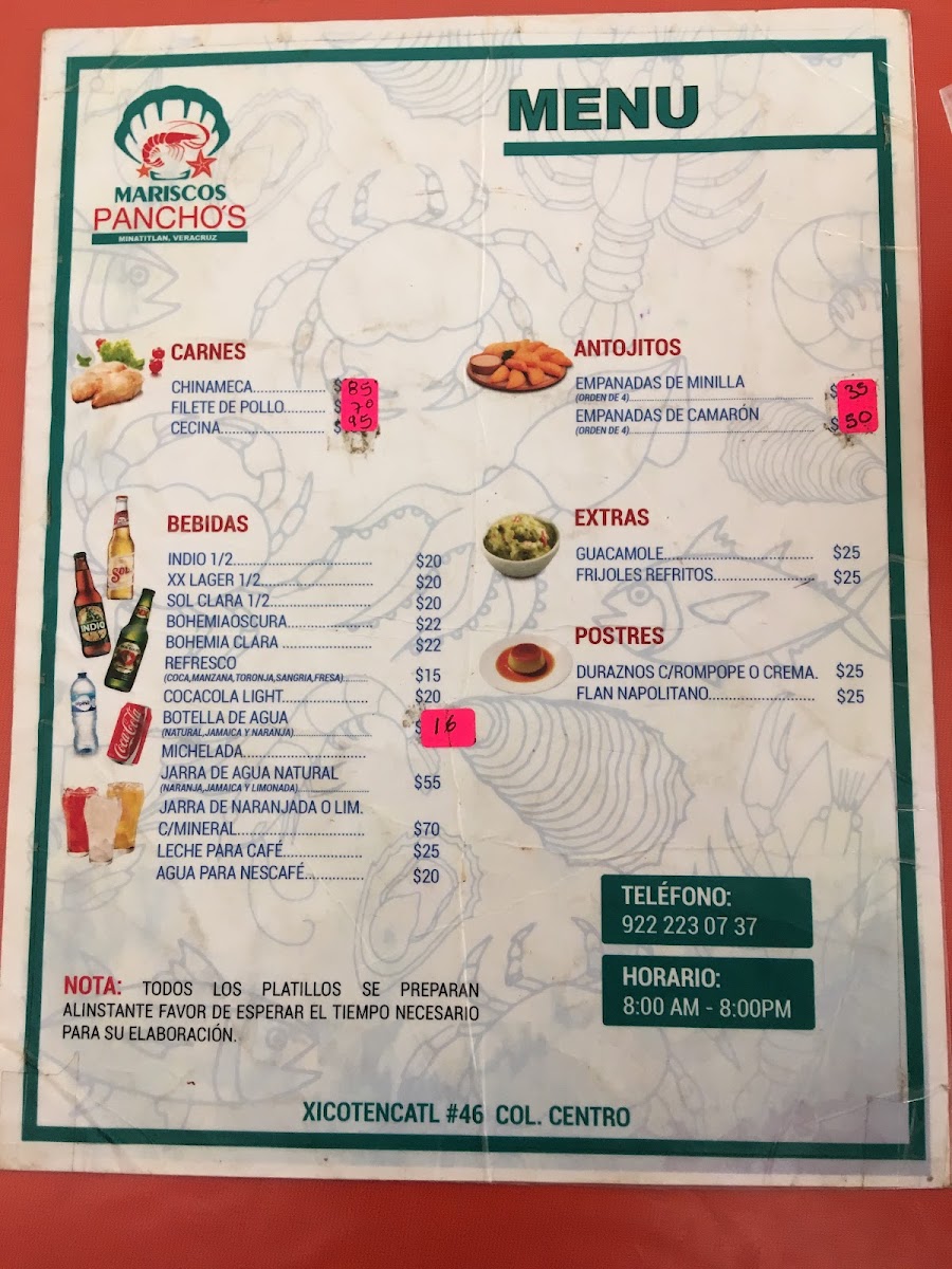 Mariscos Pancho's Menu