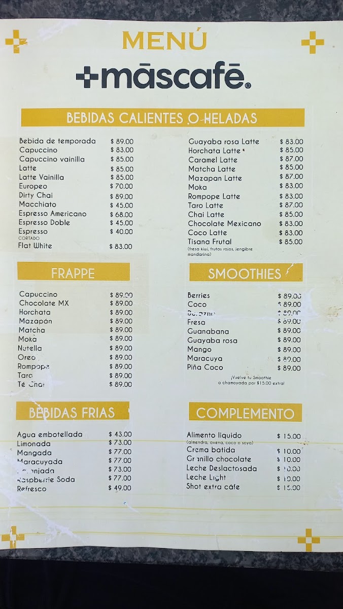 Mas Cafe Bernal Menu
