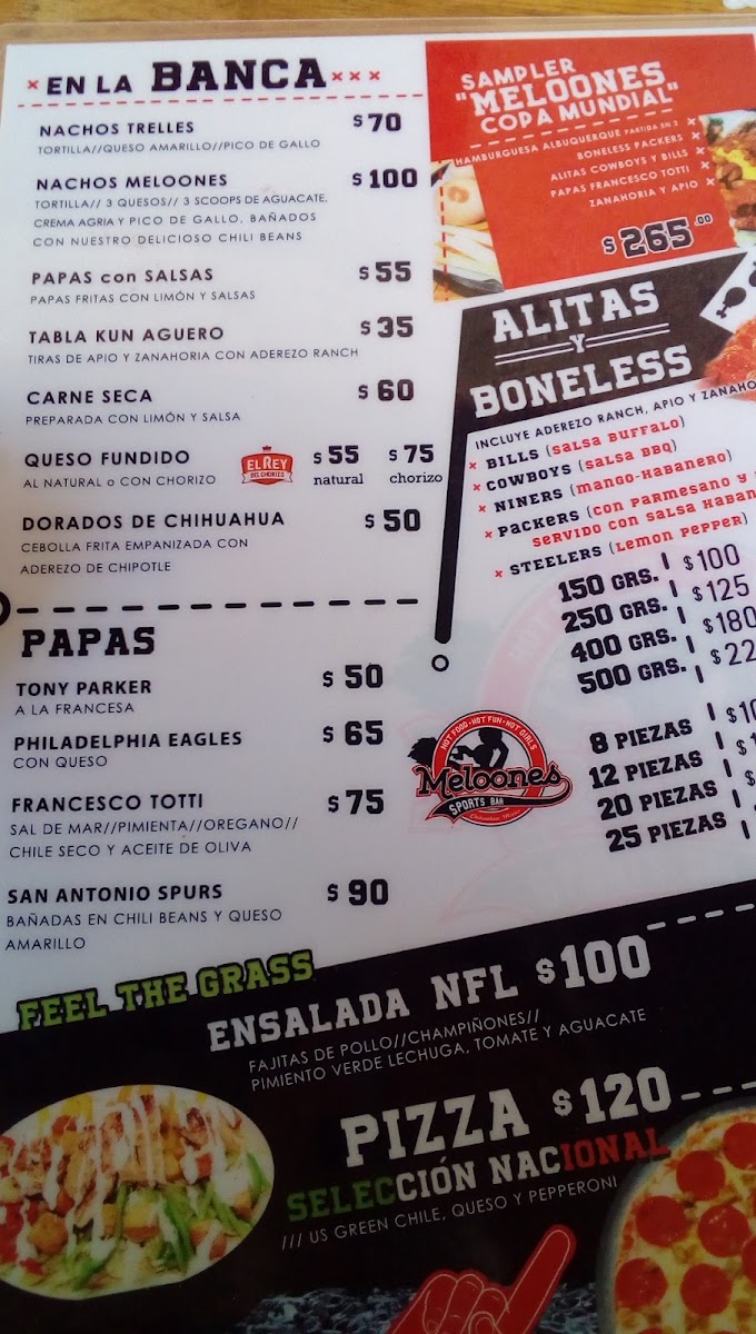 Meloones Sports Bar Menu