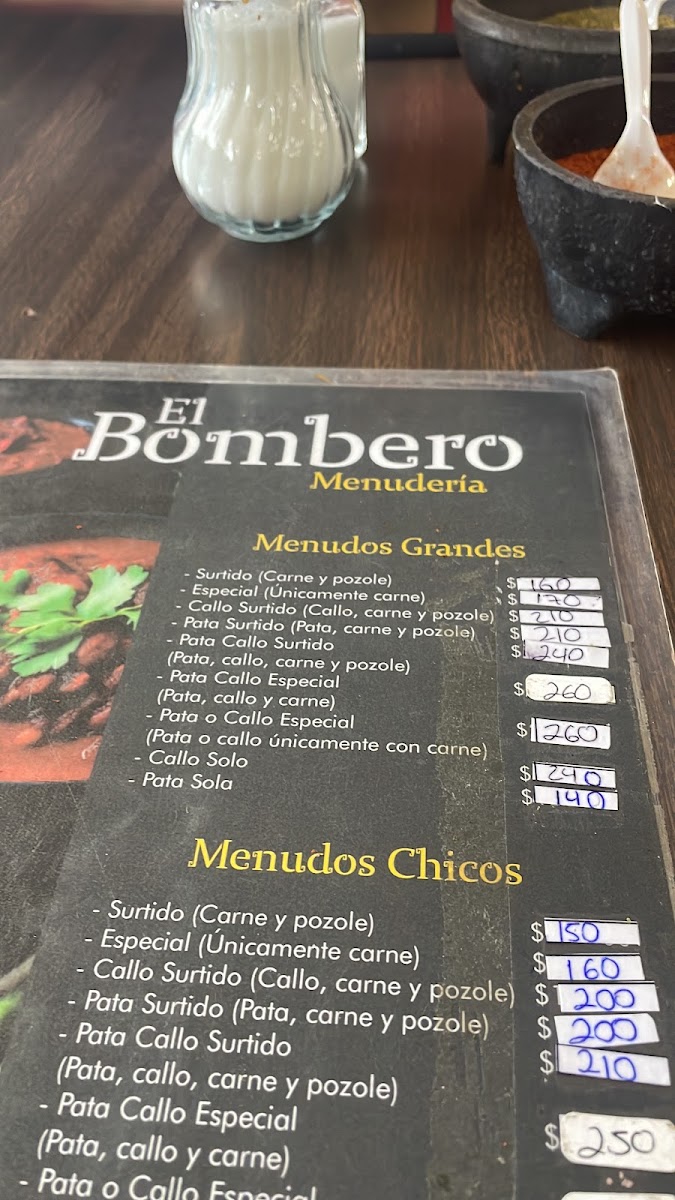 Menuderia El Bombero Menu