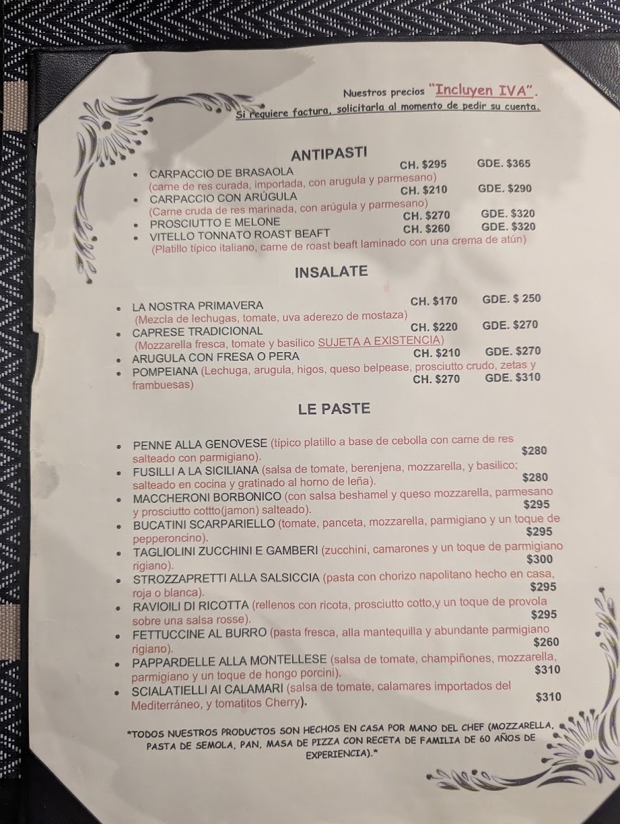 Mexita Menu