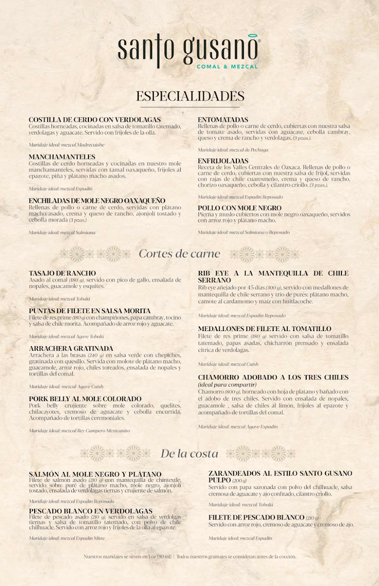 Mezcalería Santo Gusano Menu