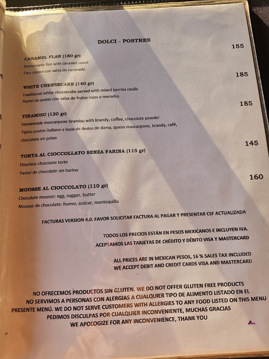 Mezzogiorno Menu