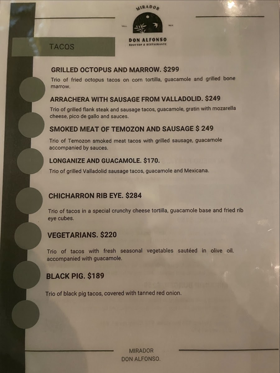 Mirador don Alfonso Menu