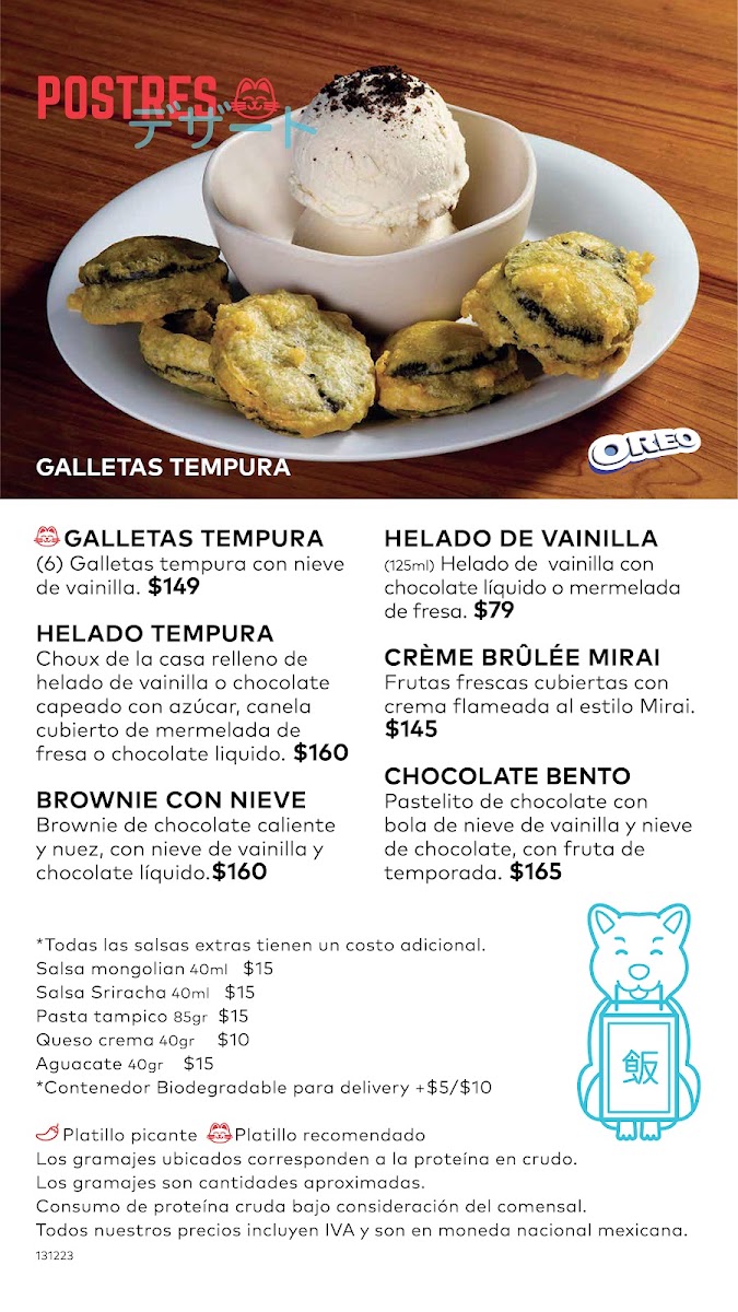 Mirai Playa Del Carmen Menu