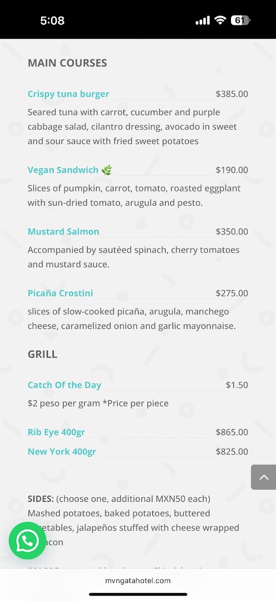 Mvngata Beach Club & Rooftop Menu