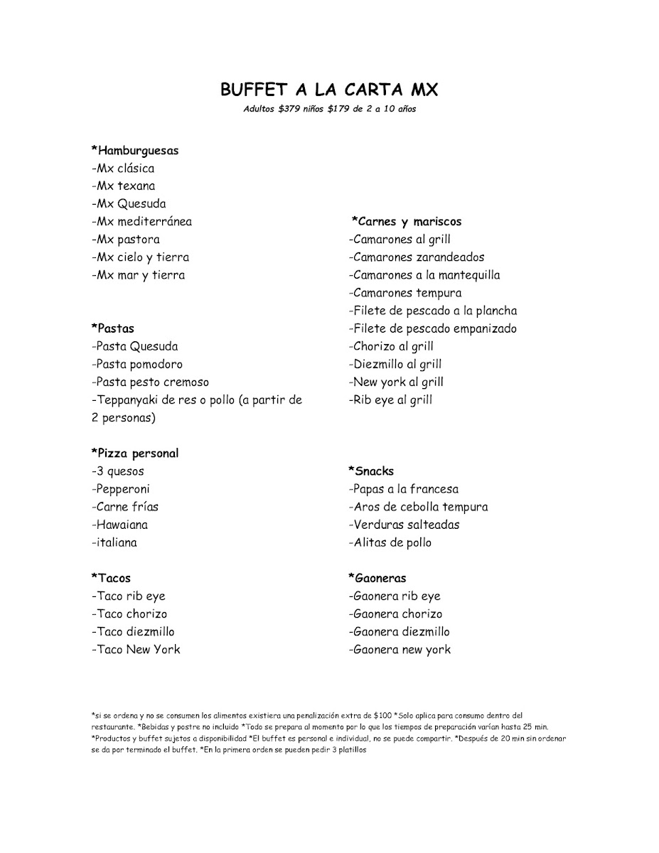 Mx Grill Celaya Menu