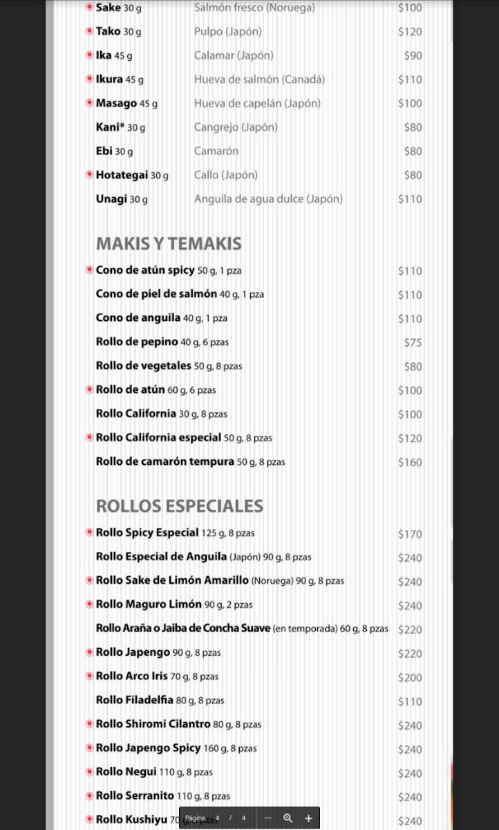 Nicksan Nuevo Vallarta Menu