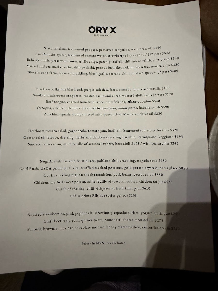 Oryx Restaurante Menu Photo 4