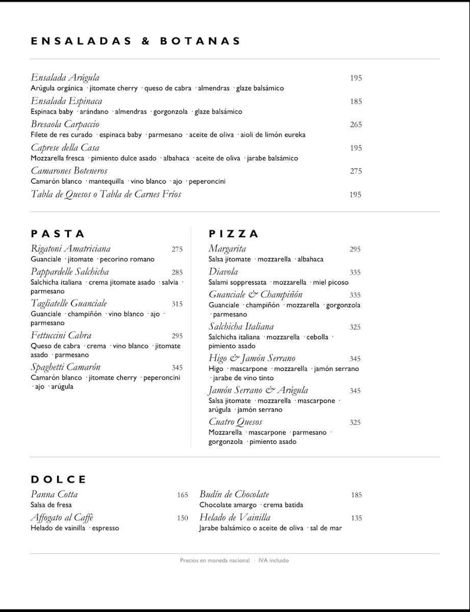 Osteria 8 Menu