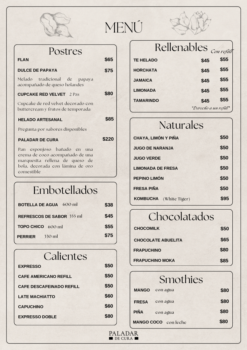 Paladar De Cura Menu