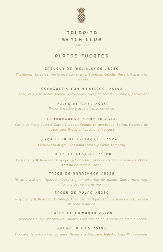 Palapita Bar Menu