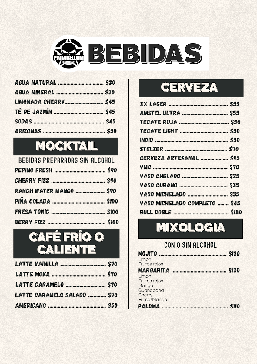 Parabellum Restaurant Y Bbgun Arena Menu