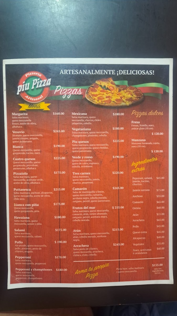 Piu Pizza Artesanal Av. Del Parque Menu