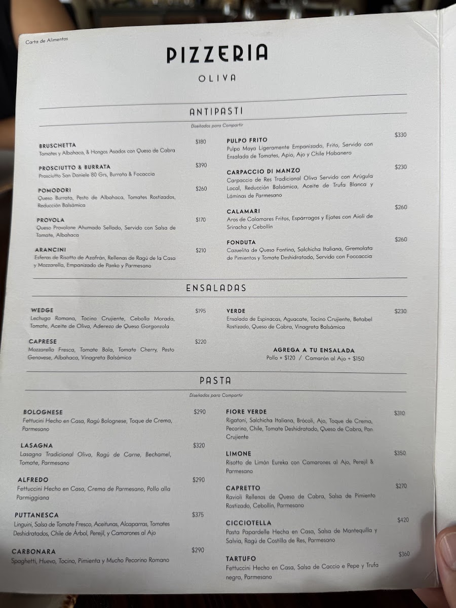 Pizzeria Oliva Menu
