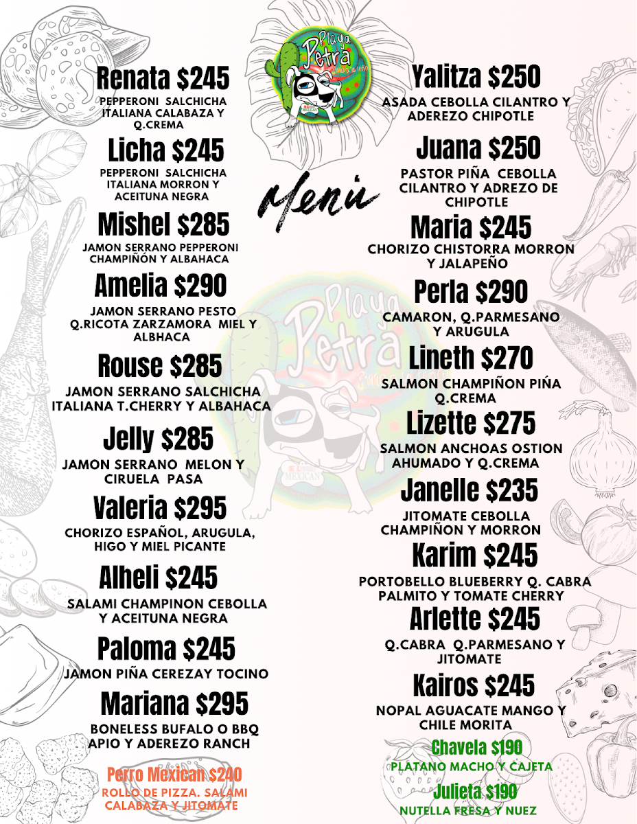 Playa Petra Menu