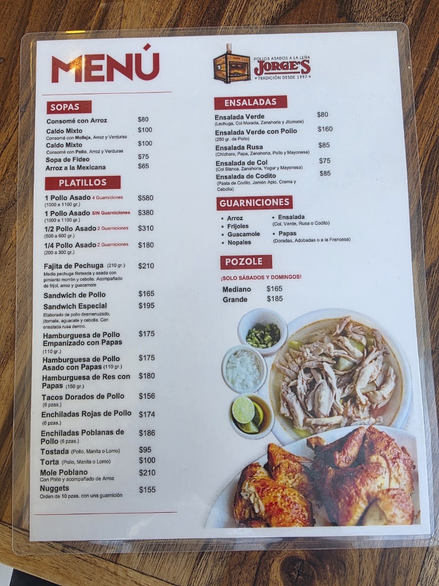 Pollos Jorge's Suc. Mexico Menu