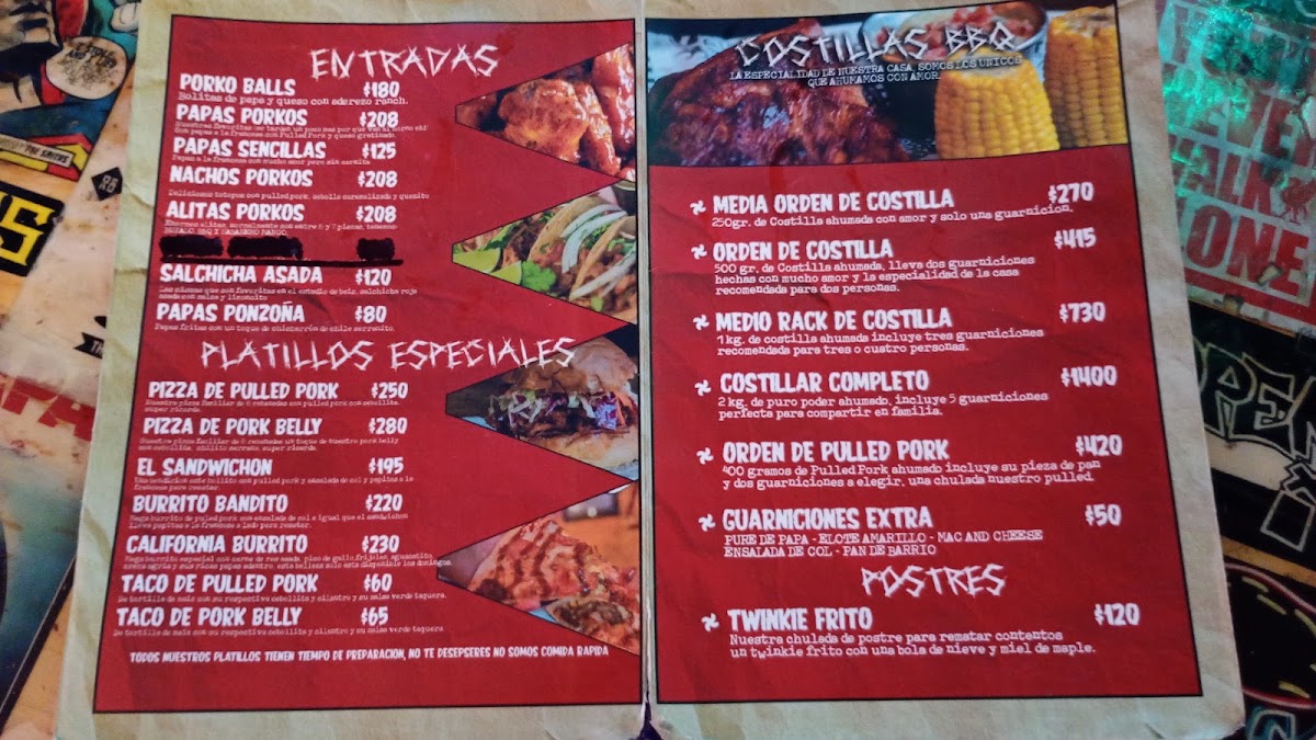 Porkos Bbq Menu