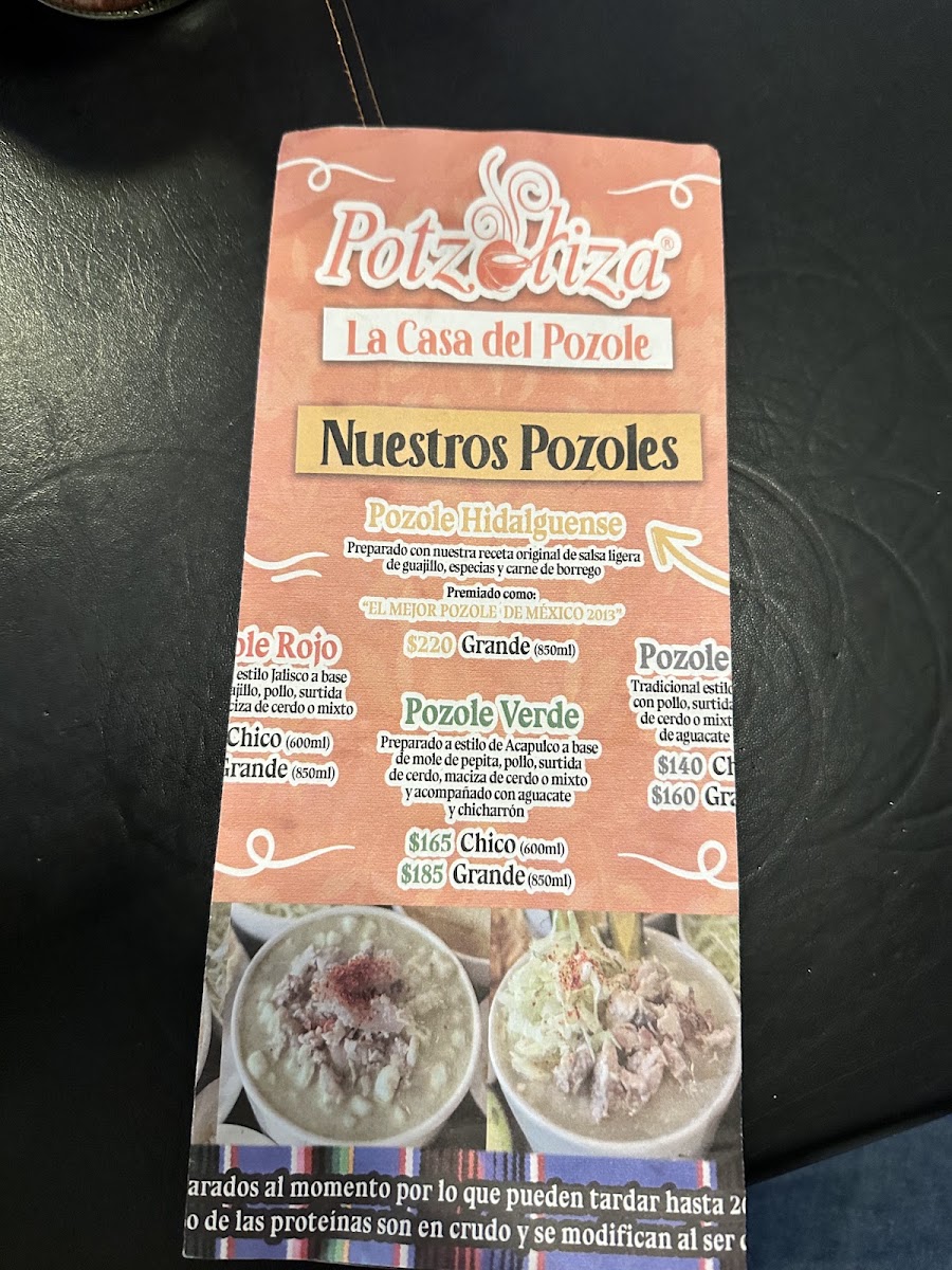 Potzoliza Revolucion Menu