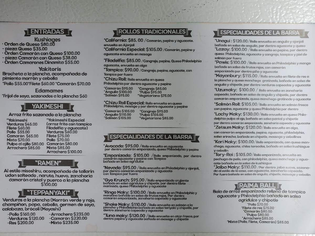 Raima roll sushi Menu