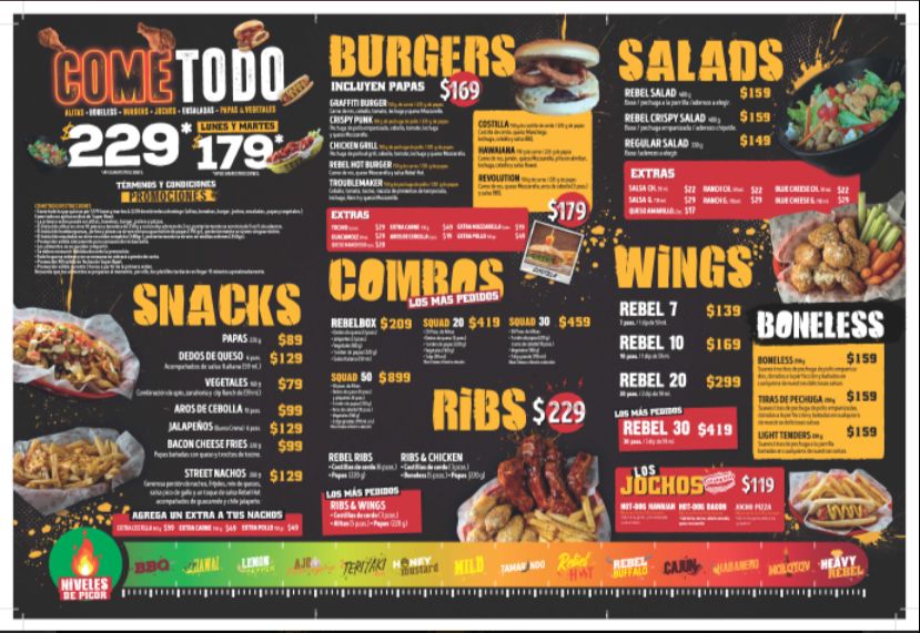 Rebel Wings Kabah Menu
