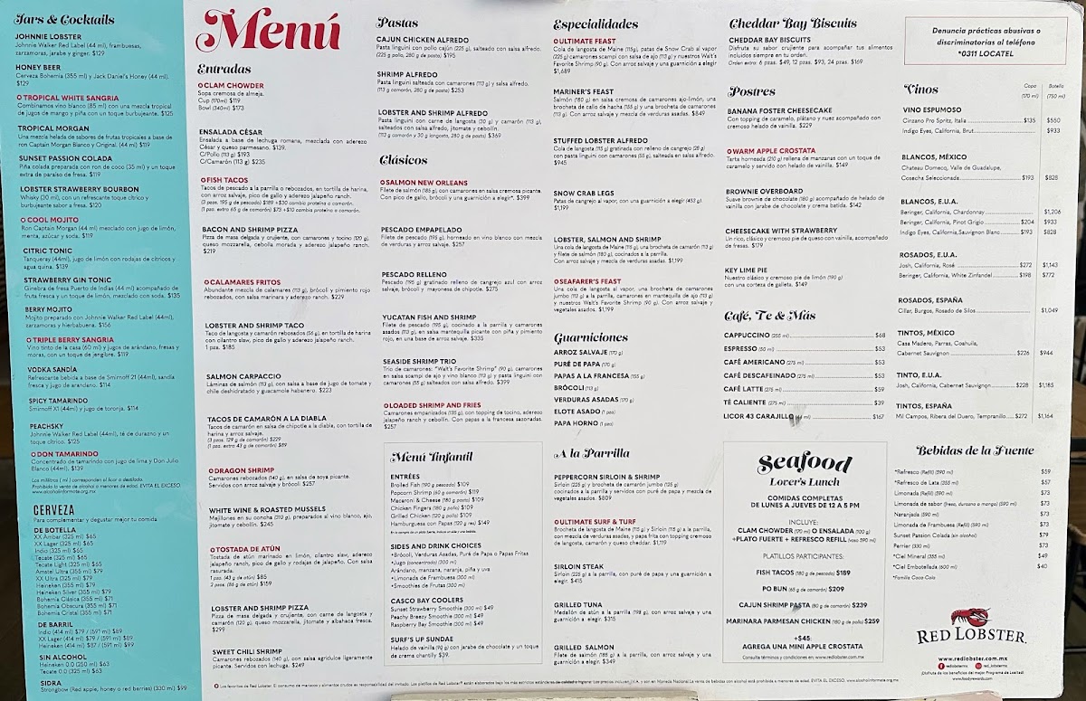 Red Lobster Menu
