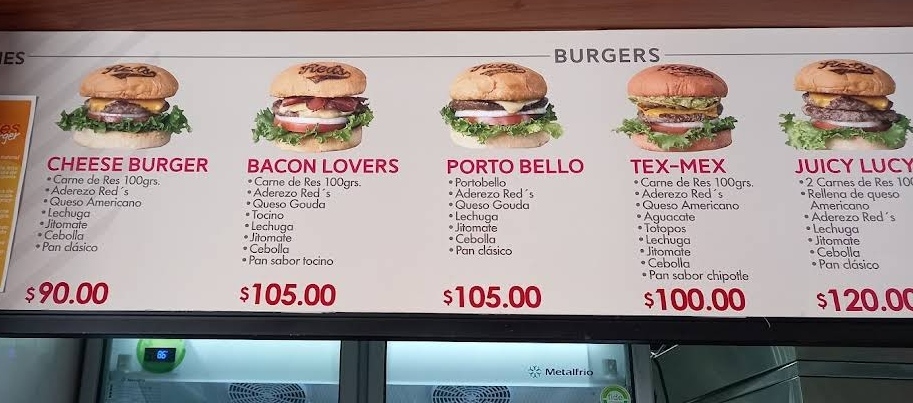 Red's Burger Shop Las Aguilas Menu