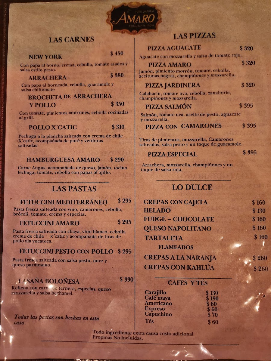 Restaurante Amaro Menu