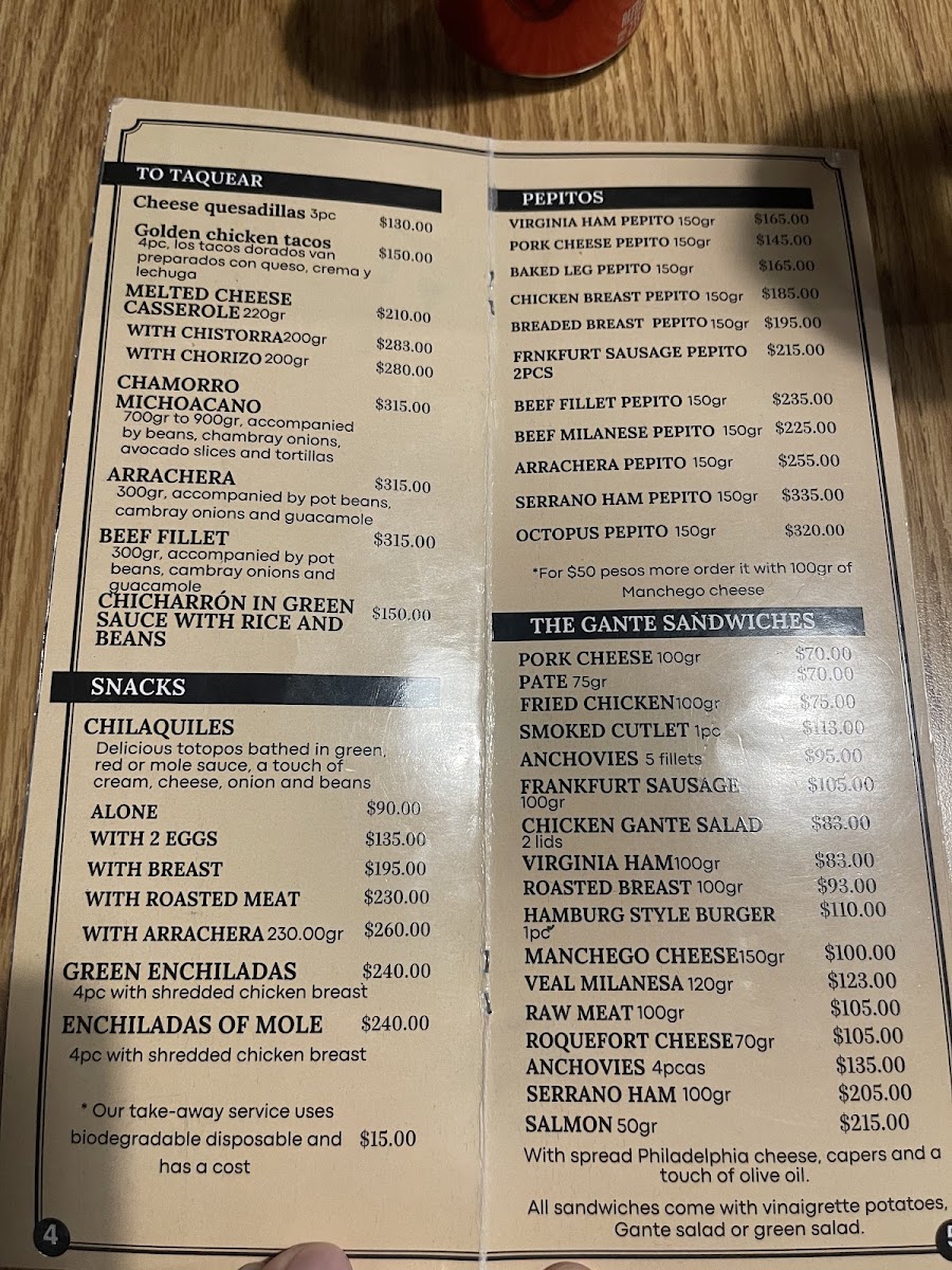 Restaurante Bar Gante Menu