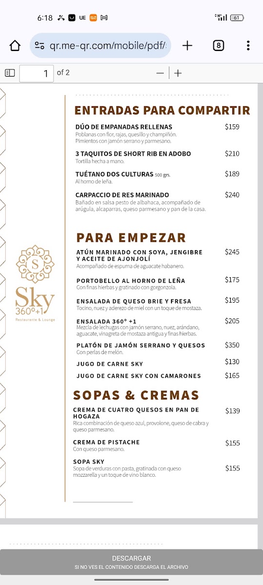 Restaurante bar Sky 3601 Menu Photo 5