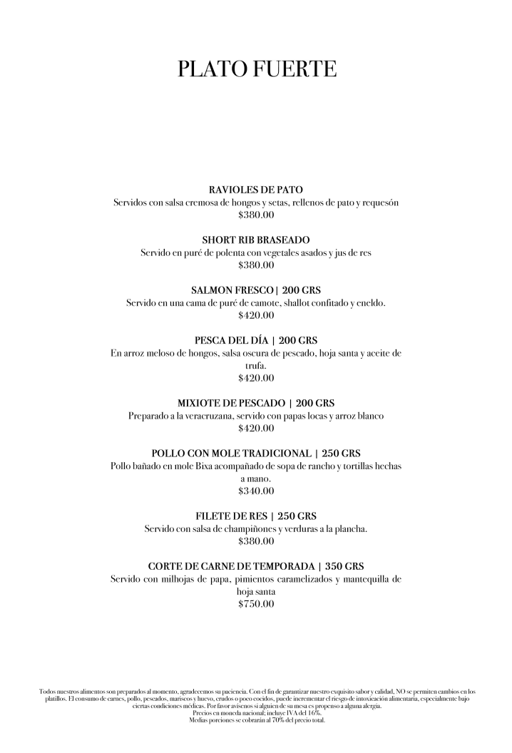Restaurante Bixa Cocina Auténtica Menu