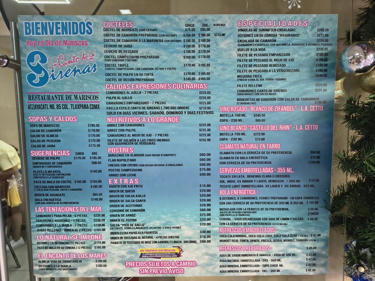 Restaurante Canto De Sirenas Menu